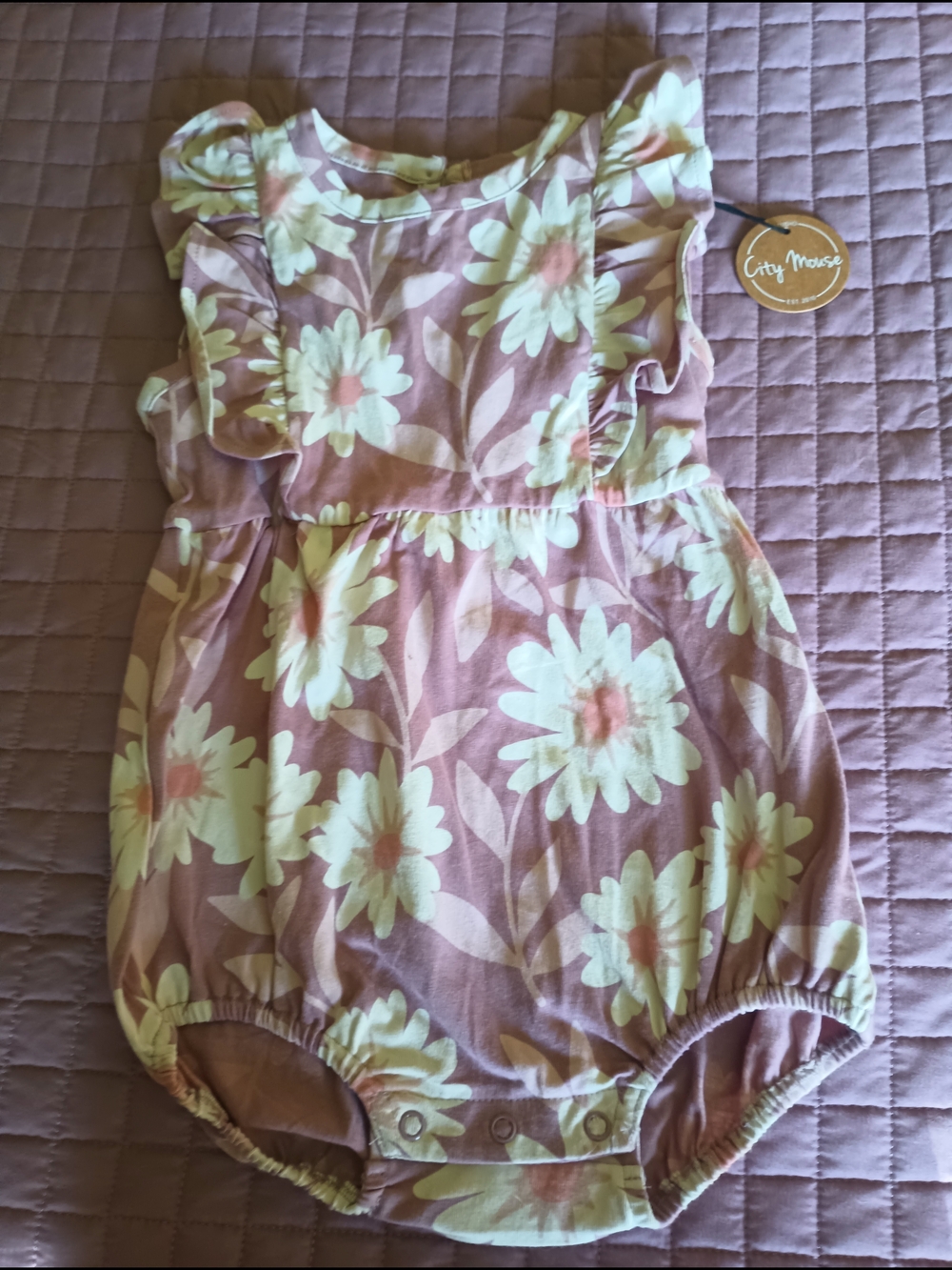 Mauve Floral Ruffle Baby One-Piece
